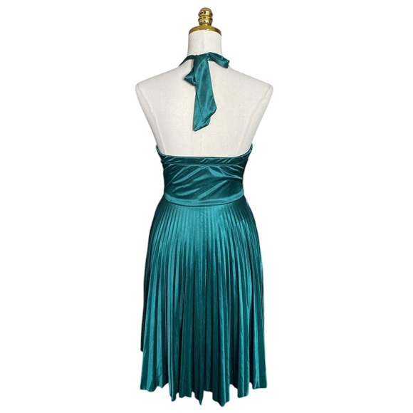 Green Y2K Homecoming Pleated Halter Fit-Flare Cocktail Mini Babydoll Dress Sz M - Picture 5 of 8